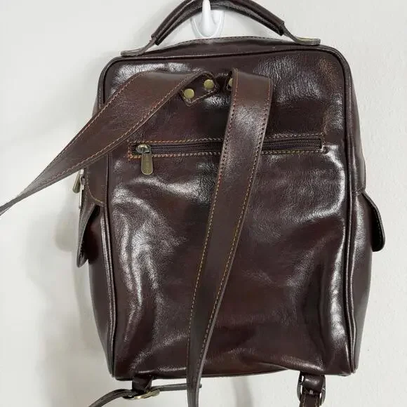 Vera Pelle Dark Brown Italian Leather Backpack Made in Italy Luxury - Picture 10 of 15
